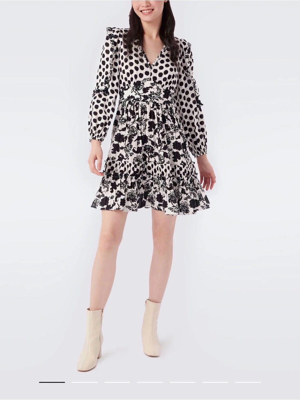 Diane Von Furstenberg Black & White Polka Dot Tiered Sundress